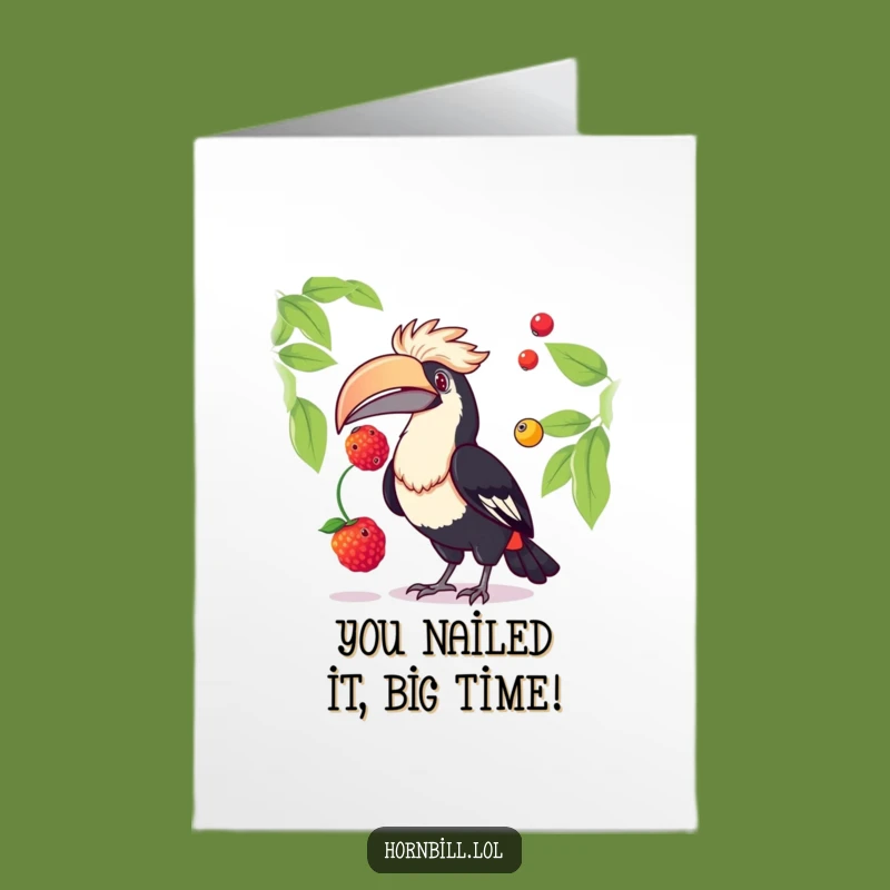 Free Printable Congrats Card: Humorous Hornbill Juggling Berries, Awesome Downloadable Gift