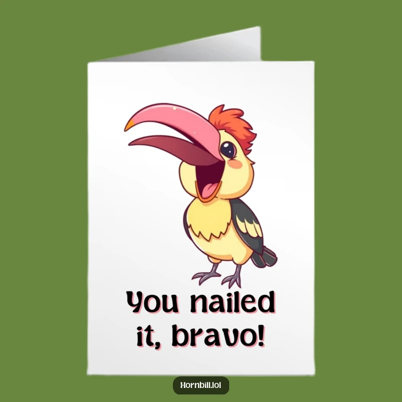 Free Printable Congrats Card: Joyful Hornbill Singing, Funny Downloadable for Your Big Achievement
