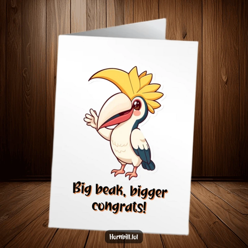 Funny Free Printable Congrats Card: Cheerful hornbill tipping its casque downwards in a friendly, celebratory wave.