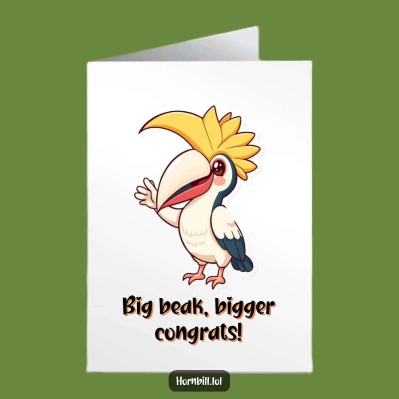 Free Printable Congrats Card: Waving Hornbill Funny Downloadable Gift for Success