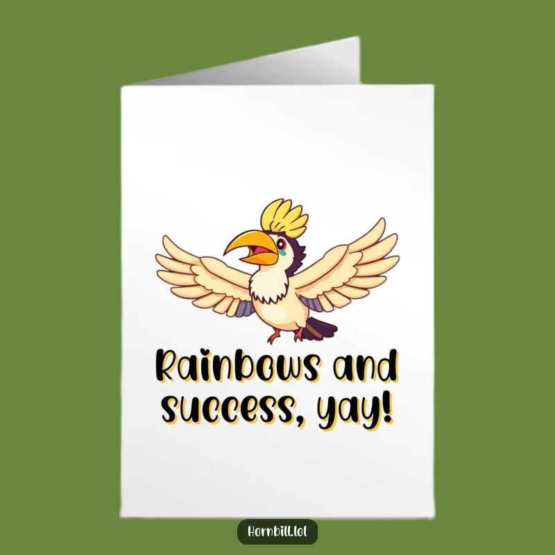 Free Printable Hornbill Rainbow Congrats Card: Flying High Funny Downloadable Gift