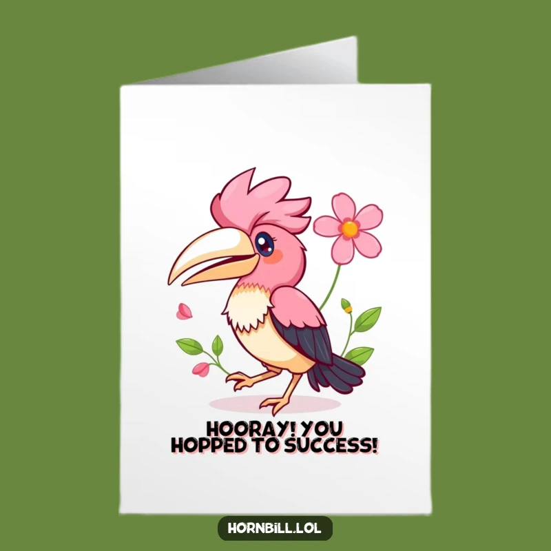 Free Printable Congrats Card: Hopping Kawaii Hornbill - Funny Downloadable Gift