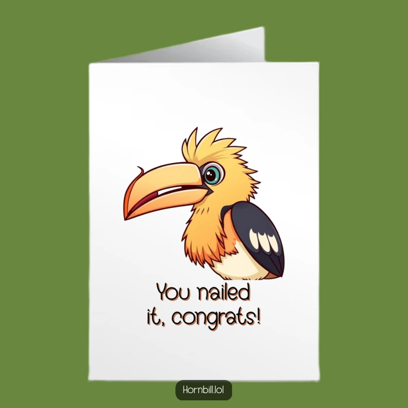 Free Printable Congrats Card: Peering Hornbill Funny Downloadable Gift for Discoveries