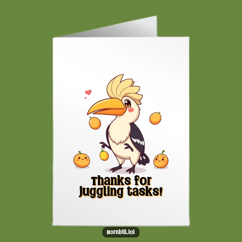 Free Printable Thank You Card: Grateful Juggler Hornbill - Fun Downloadable!