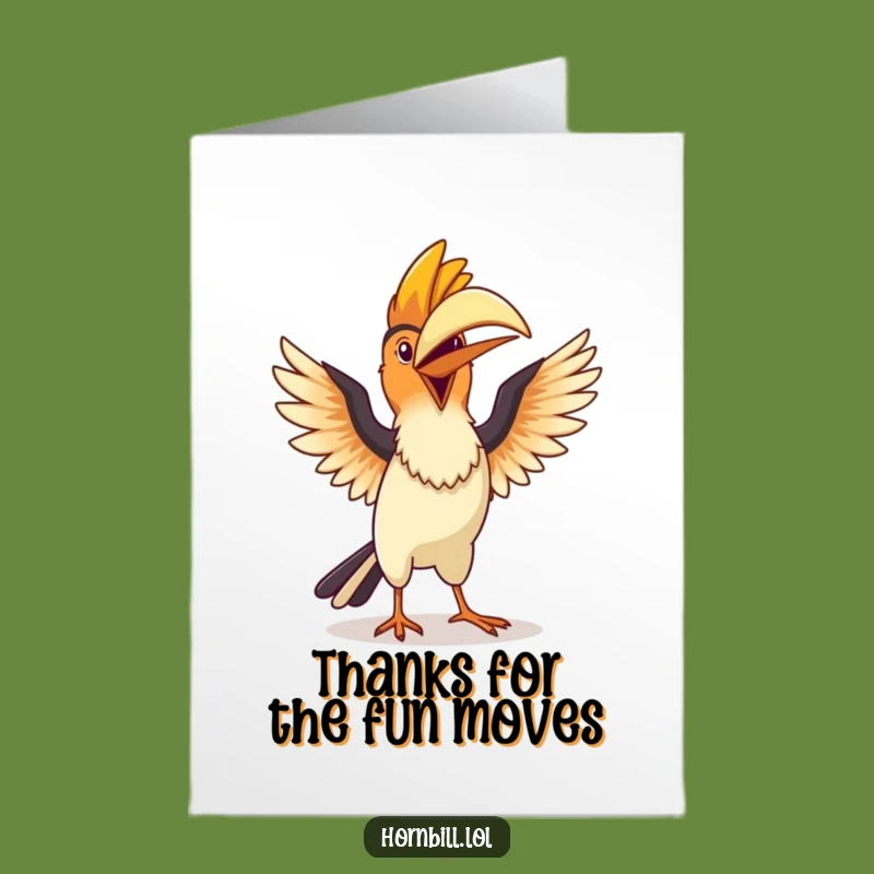 Free Printable Thank You Card: Hornbill Dance - Funny Downloadable Gift for Expressing Joyful Thanks!