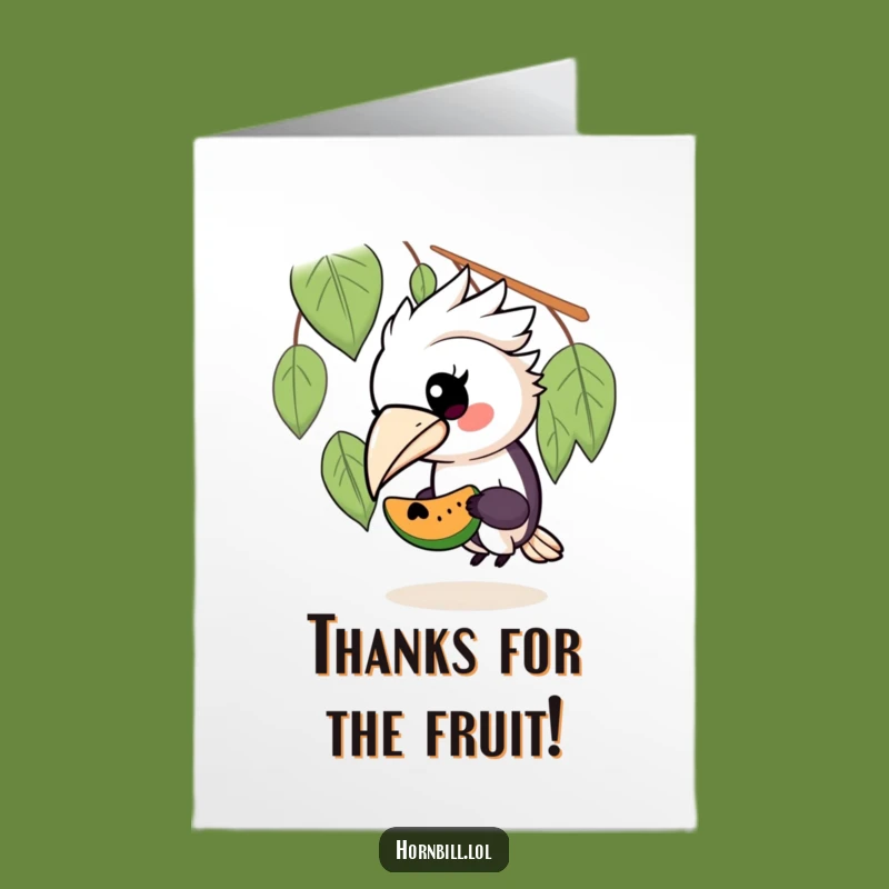 Free Printable Thank You Card: Kawaii Hornbill Shares Fruit, Funny Downloadable Gift