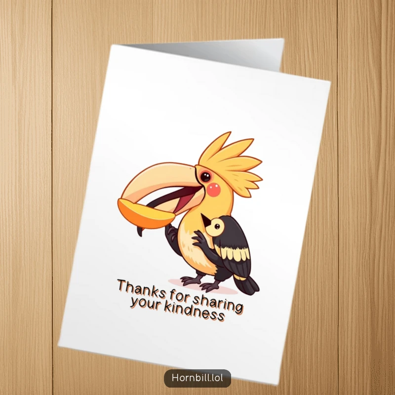 Funny Free Printable Thank You Card: A hornbill generously offers a piece of fruit to a delighted smaller bird.