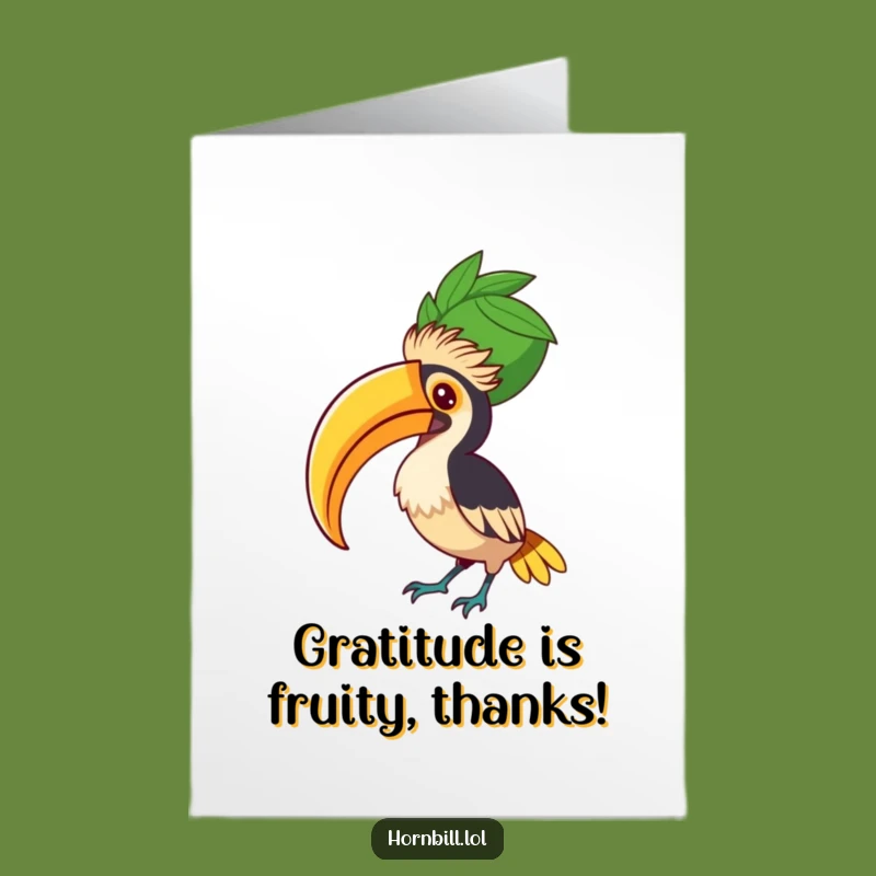 Free Printable Hornbill Thanks Card: Big Fruit Balance Funny Downloadable Gift