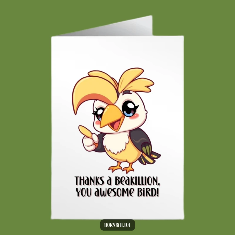 Free Printable Thank You Card: Funny Kawaii Hornbill - Charming Downloadable Gift!