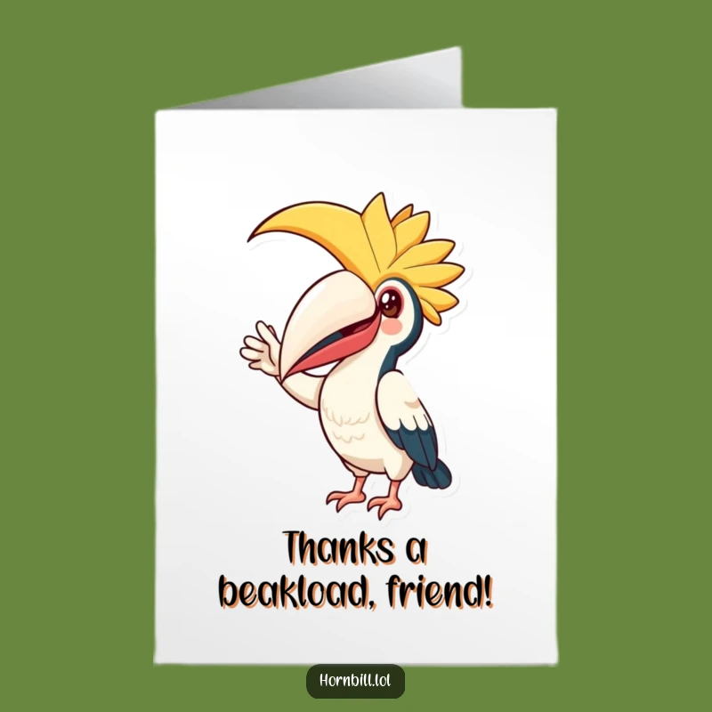 Free Printable Thank You Card: Hornbill Wave Funny Downloadable Gift of Gratitude