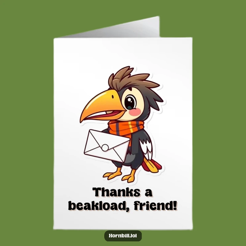 Free Printable Hornbill Thank You Card: Scarf Bird Expressing Gratitude Funny Gift