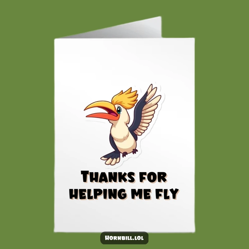 Free Printable Thank You Card: Excited Hornbill Flight Humorous Downloadable Gift