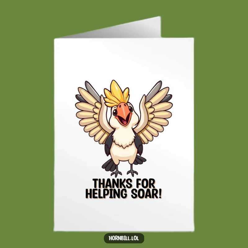 Free Printable Thank You Card: Happy Hornbill Flying - Funny Downloadable Gift