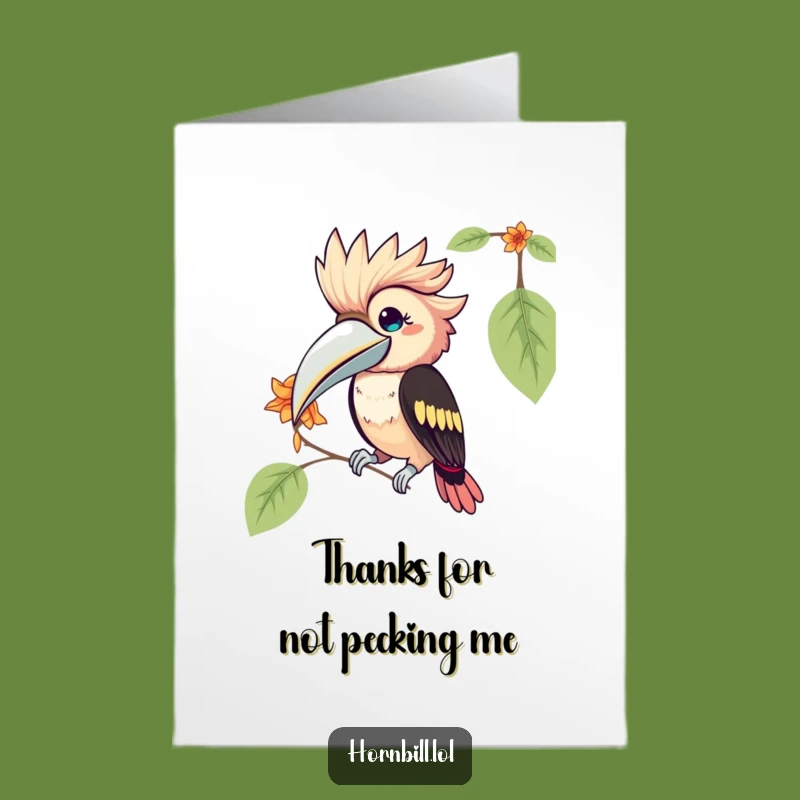 Free Printable Thank You Card: Kawaii Hornbill Pecking Petal Funny Downloadable Gift