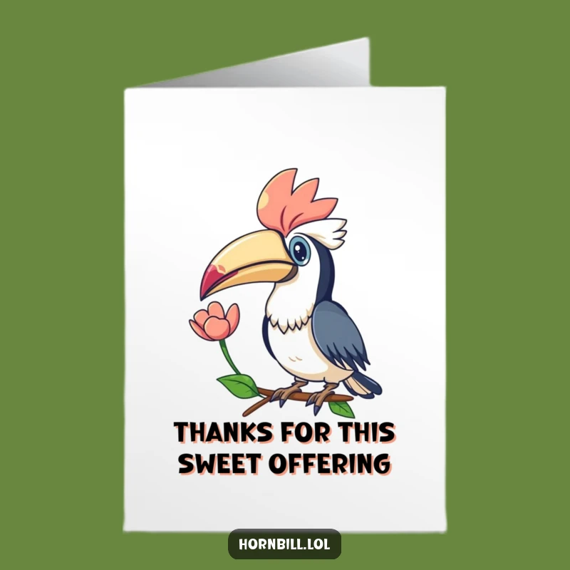 Free Printable Kawaii Hornbill Thank You Card - Flower Offering Downloadable Gift
