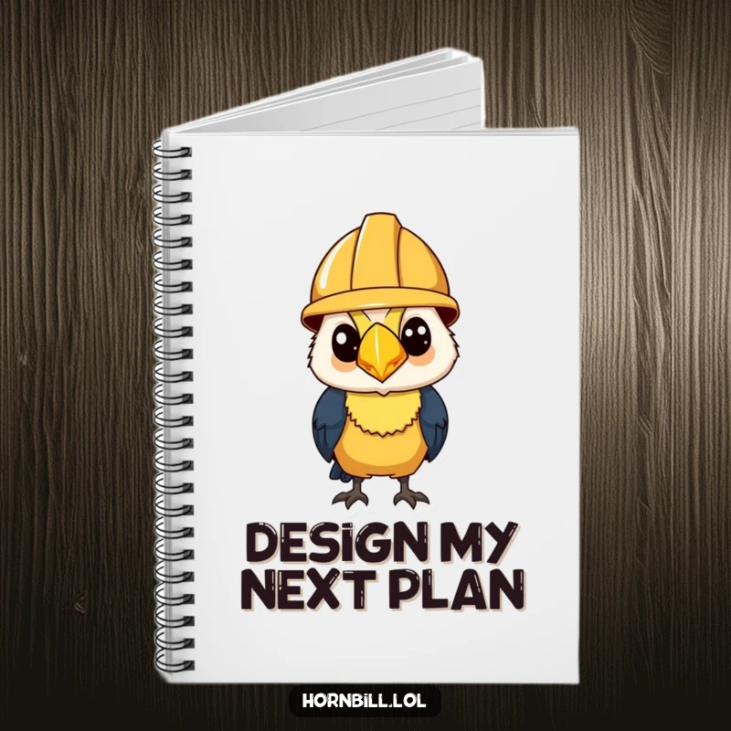 Funny Notebook: Hornbill wearing a tiny construction helmet, looking determined, perfect for planning ambitious projects.