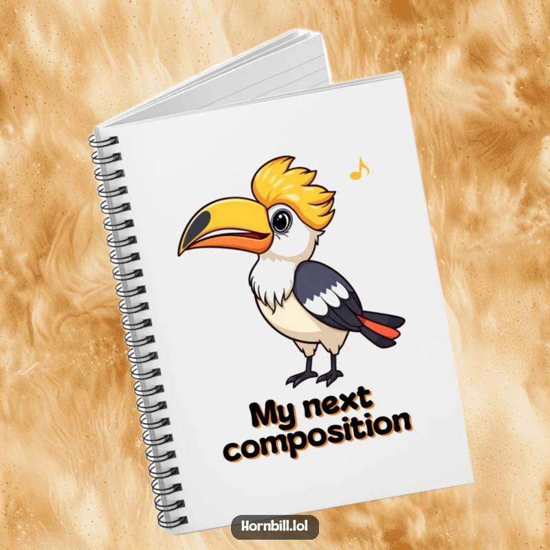 Funny Hornbill Notebook, a journal with a bird whistling a melody, perfect for jotting down amusing thoughts.