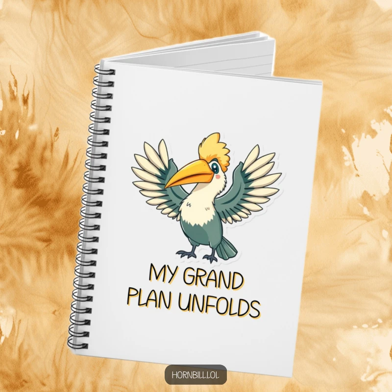 Funny Hornbill Notebook: A hornbill character stretching its wings wide with a triumphant flourish, a perfect funny gift.