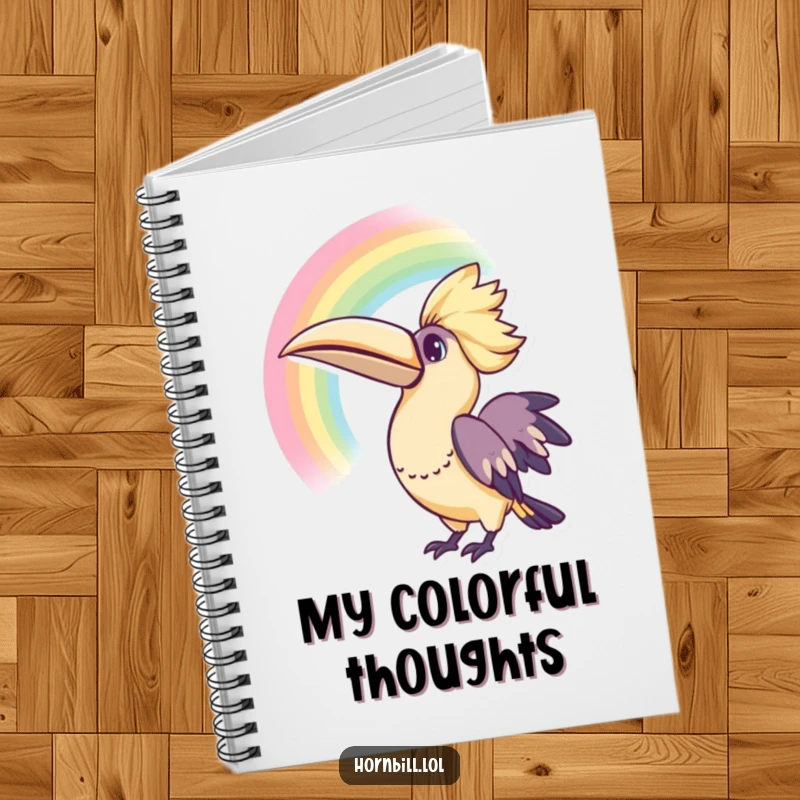 Funny Kawaii Hornbill Rainbow Notebook: A cute notebook with a hornbill looking at a rainbow, ideal for journaling curious thoughts.