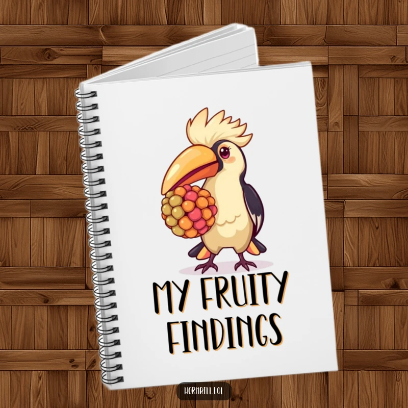 Kawaii hornbill notebook, proudly carrying a colorful berry, a cute and funny journal for all your thoughts.