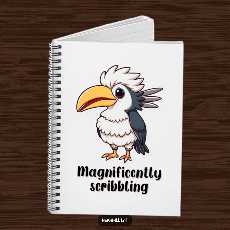 Funny hornbill notebook cover featuring a bird humorously puffing out its chest with a proud and comical look, ideal for note-taking.