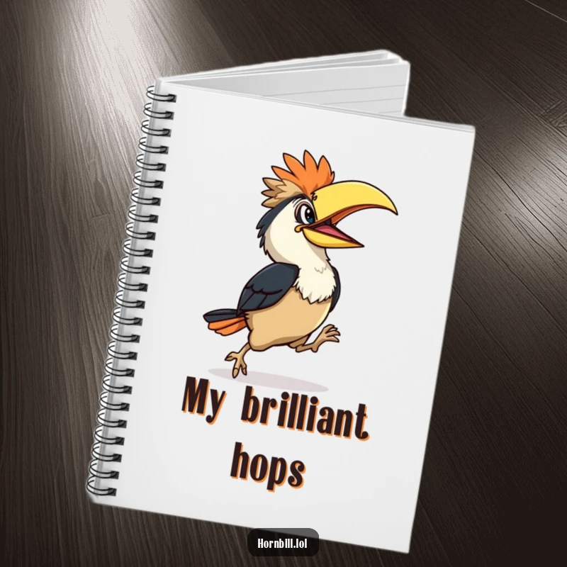 Funny Hornbill Notebook: Cute hornbill character hopping happily, conveying joy and slight clumsiness, funny journal, great gift.
