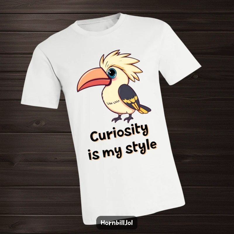 Funny Kawaii Hornbill T-Shirt: Kawaii hornbill tilting casque in curiosity, cute and inquisitive, funny gift.