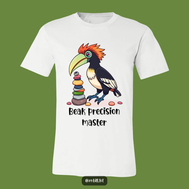 Funny Hornbill Pebble Balancing T-Shirt: Adorable Bird Graphic Tee Gift