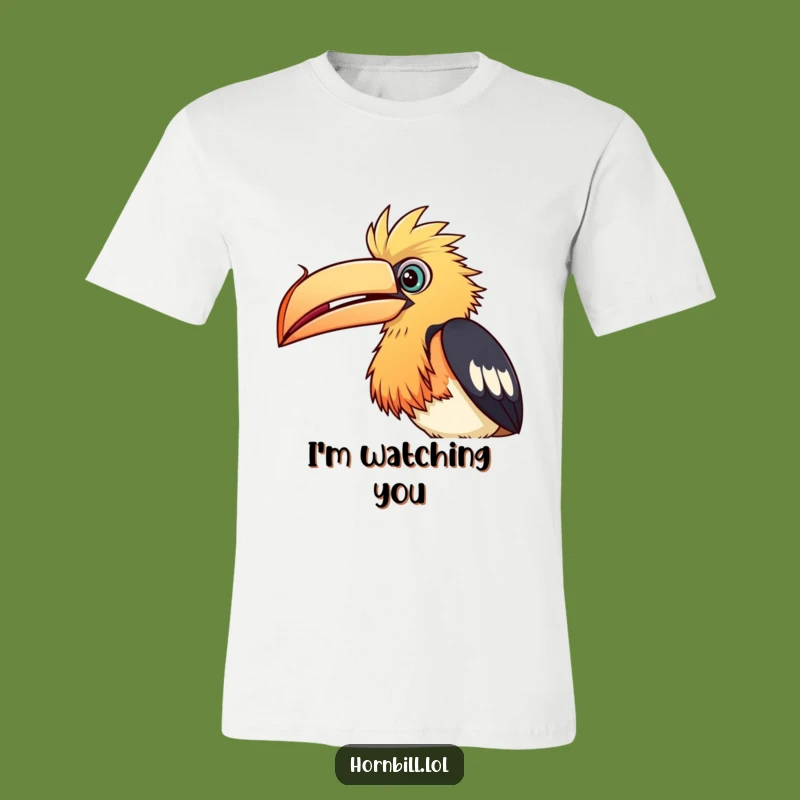 Funny Hornbill Seed T-Shirt: Curious Bird Peering, Comical Nature Tee, Gift
