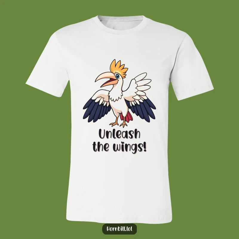 Funny Hornbill T-Shirt: Joyful Bird Flapping Wings, Humorous & Energetic Gift Tee