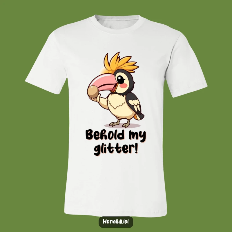 Funny Kawaii Hornbill T-Shirt: Enthusiastic Bird Showing Pebble Tee, Gift