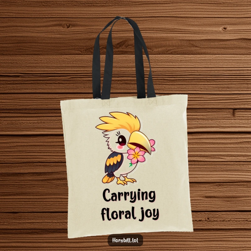 Funny Hornbill Tote Bag: Hornbill winking playfully, holding a flower, cute and practical, funny gift.