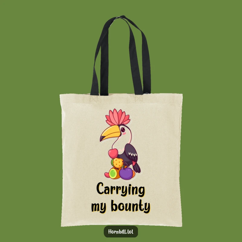 Funny Hornbill Tote Bag: Kawaii Bird Balancing Fruits, Practical & Humorous Gift
