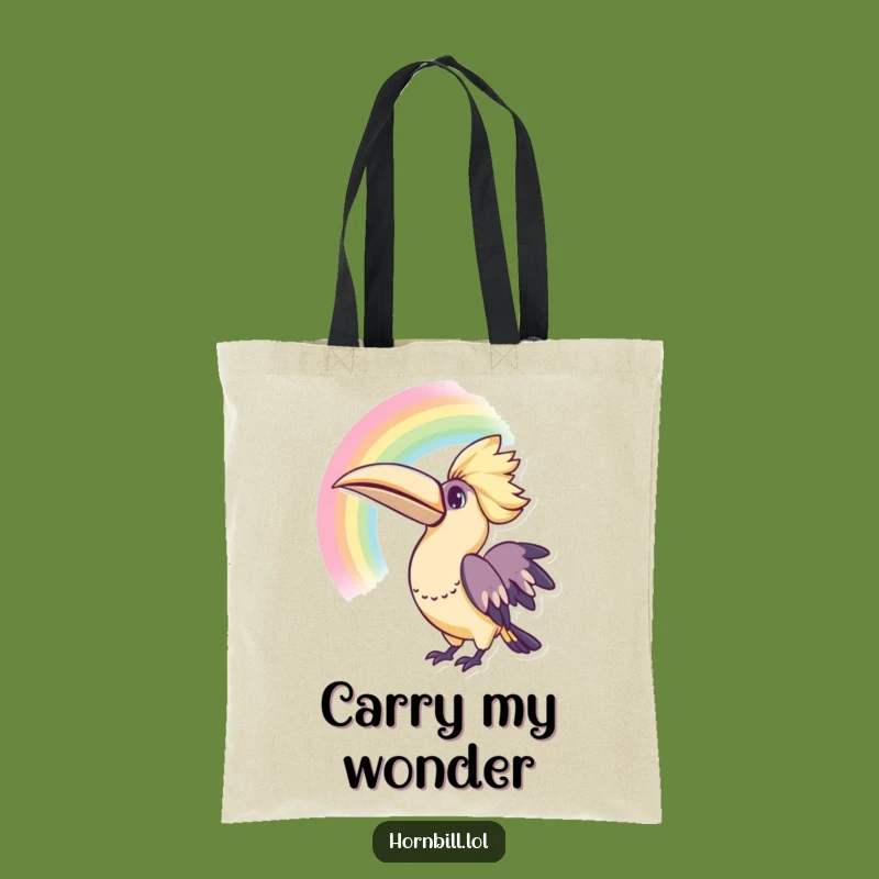 Funny Kawaii Hornbill Rainbow Tote Bag for Curious Explorers