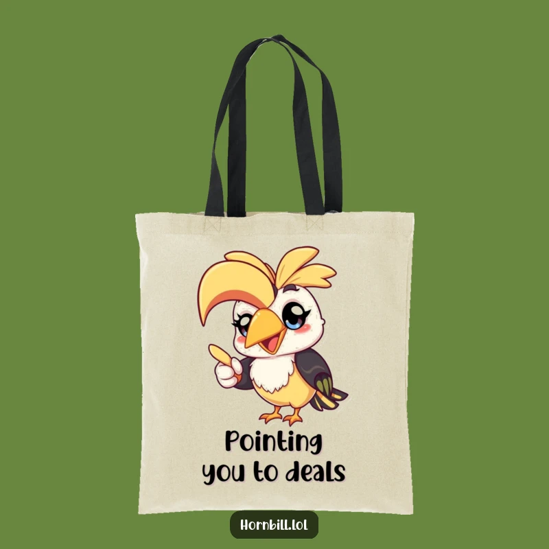 Funny Kawaii Hornbill Tote Bag: Cheerful Pointing Bird, Quirky Gift